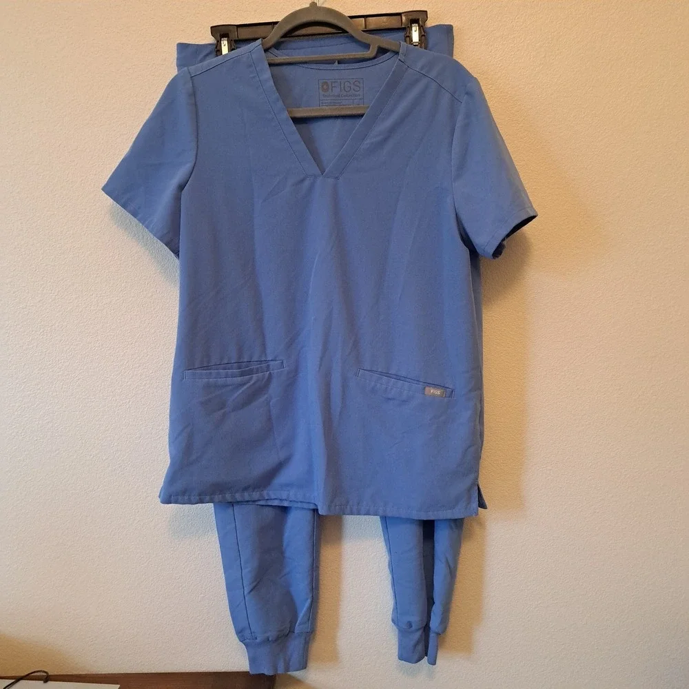 Figs Technical Collection Scrub Set Blue V-Neck Top Jogger Pants Small W18SW2005